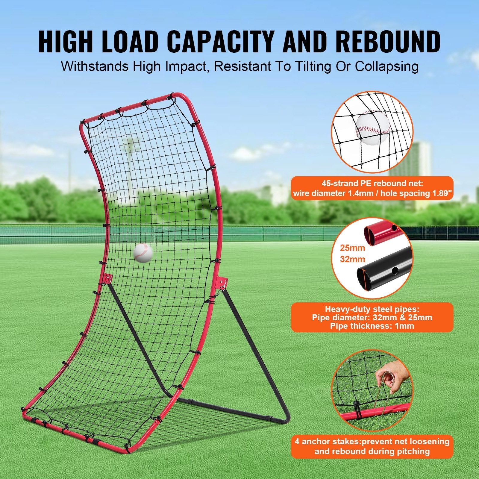 VEVOR Baseball And Softball Rebounder Net 4x5.5 ft PitchBack All Angle Fielding 
