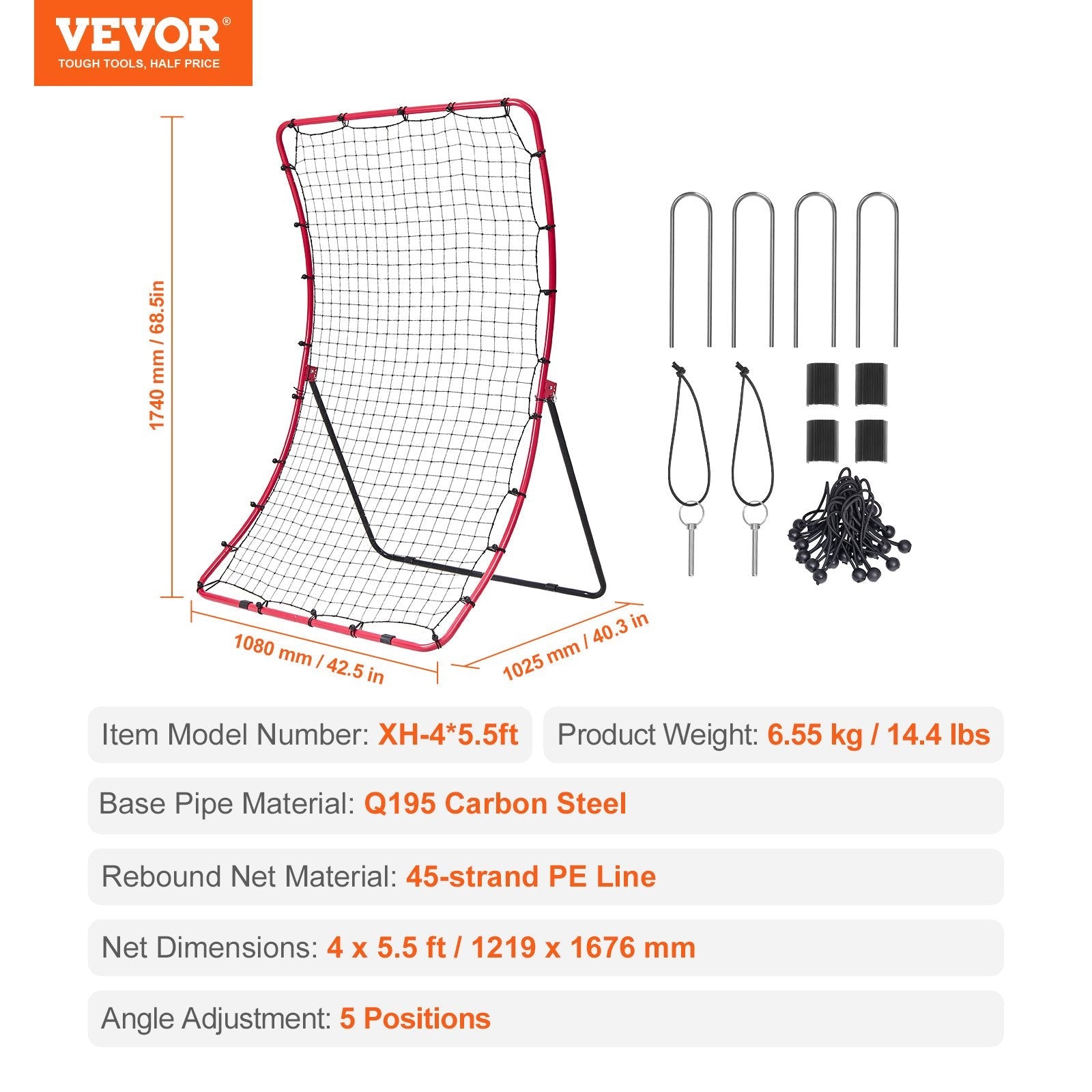 VEVOR Baseball And Softball Rebounder Net 4x5.5 ft PitchBack All Angle Fielding 