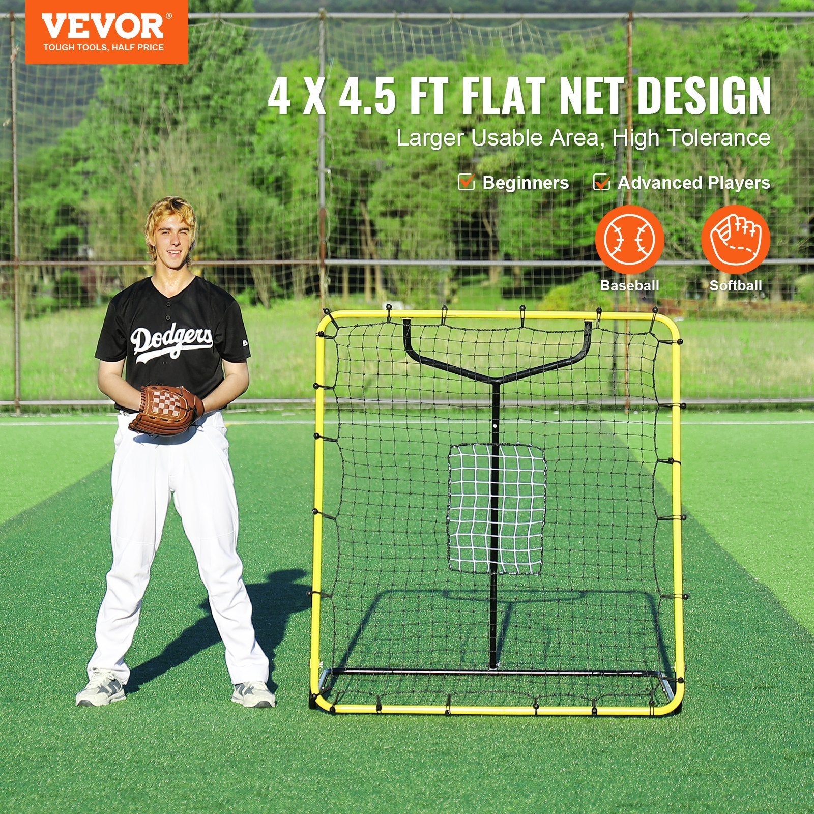 VEVOR Baseball And Softball Rebounder Net 4x4.5 Ft PitchBack Adjustable Angles 