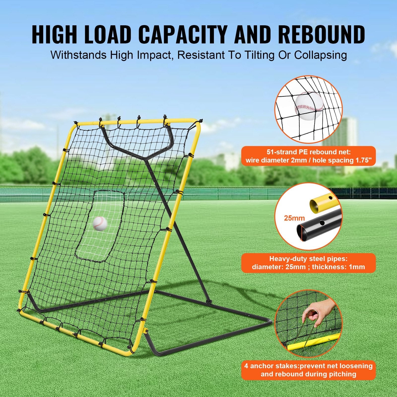 VEVOR Baseball And Softball Rebounder Net 4x4.5 Ft PitchBack Adjustable Angles 