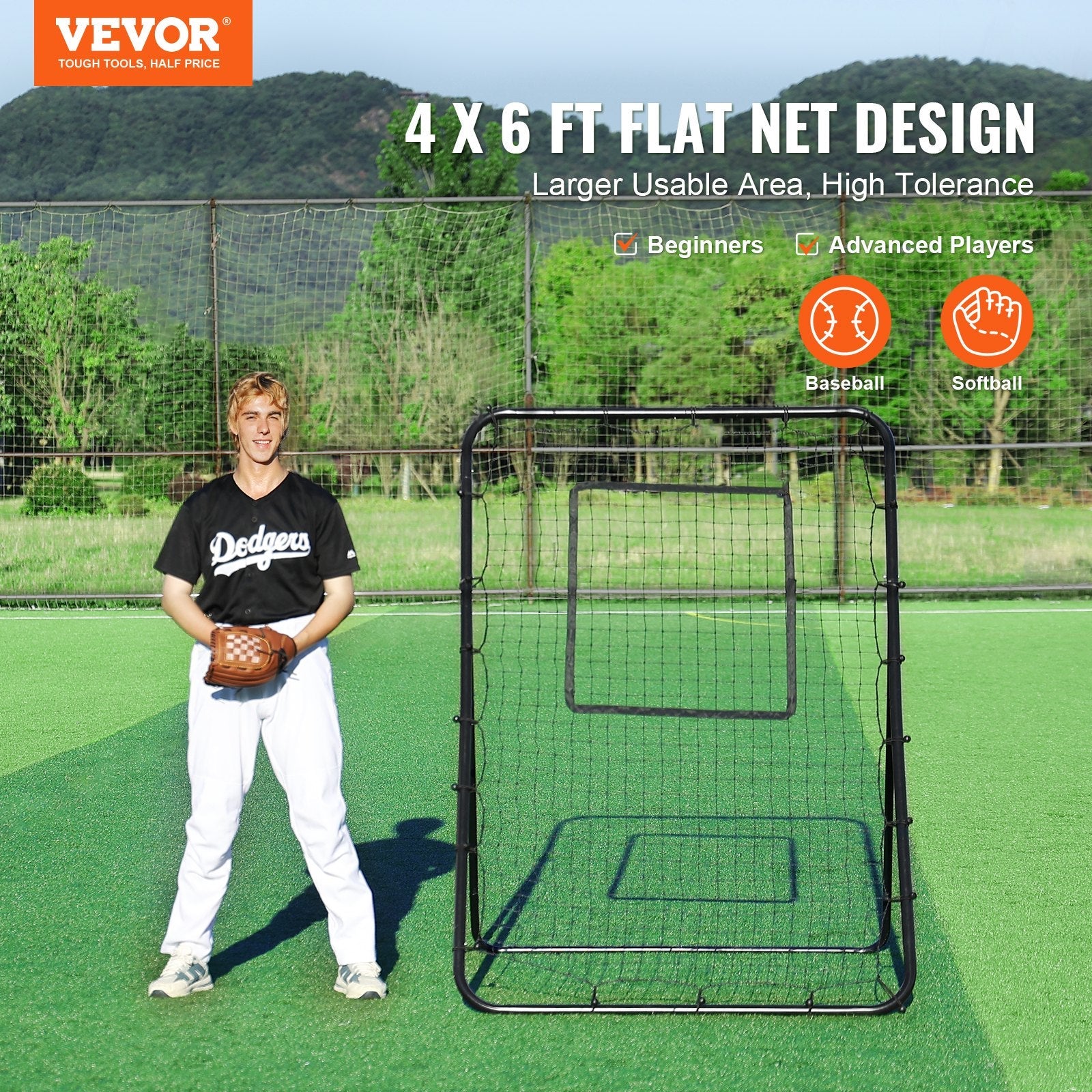 VEVOR Baseball And Softball Rebounder Net 4x6 Ft PitchBack Adjustable Angles 