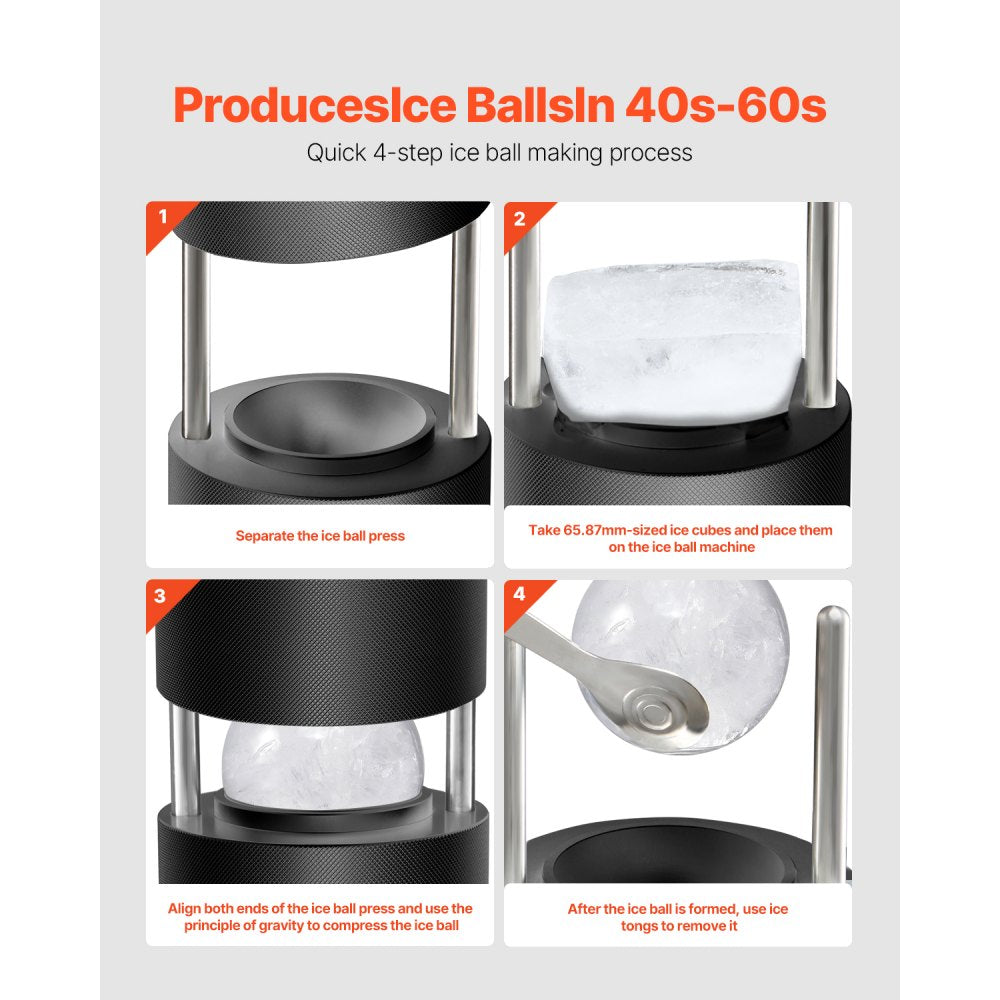VEVOR Ice Ball Press Kit Ice Ball Maker 2.4"/60mm Clear Sphere Whiskeys Scot 