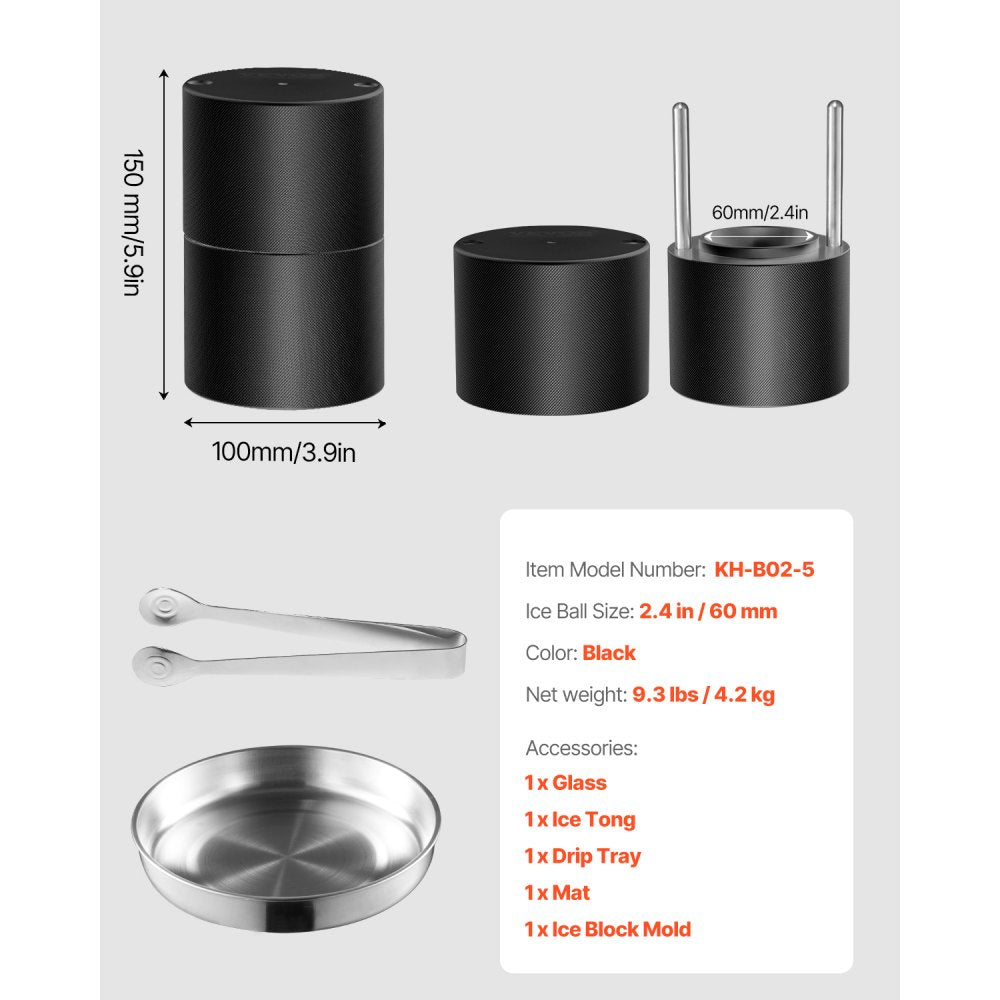 VEVOR Ice Ball Press Kit Ice Ball Maker 2.4"/60mm Clear Sphere Whiskeys Scot 