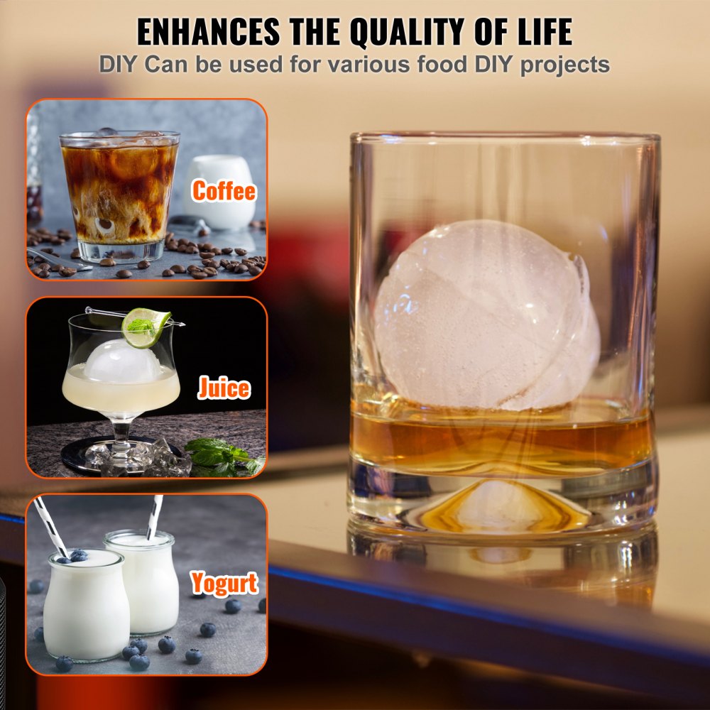 VEVOR Ice Ball Press, 2.4\" Ice Ball Maker, Aircraft Al Alloy Ice Ball Press Kit for 60mm Ice Sphere, Ice Press with Tong and Drip Tray, for Whiskey, Cocktail, Bourbon, Scot on Party & Holiday, Black 