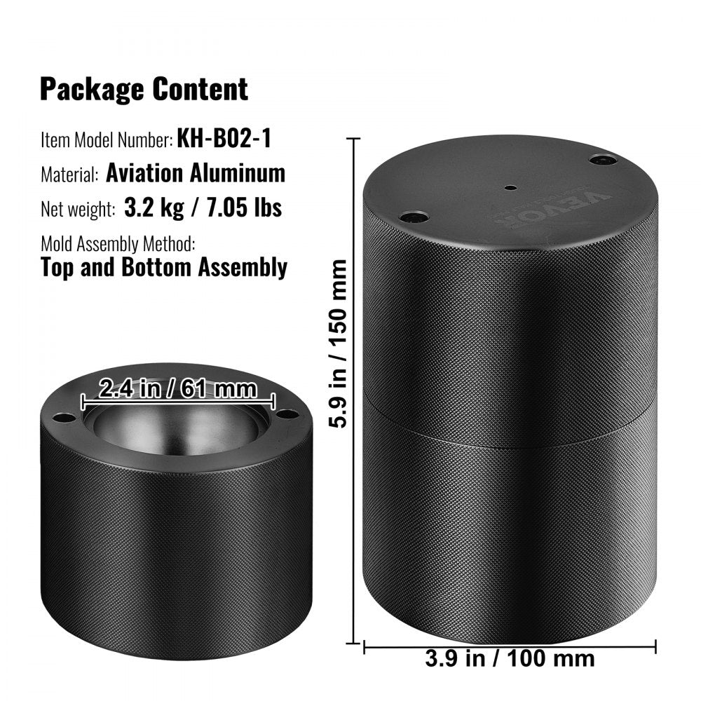VEVOR Ice Ball Press, 2.4\" Ice Ball Maker, Aircraft Al Alloy Ice Ball Press Kit for 60mm Ice Sphere, Ice Press with Tong and Drip Tray, for Whiskey, Cocktail, Bourbon, Scot on Party & Holiday, Black 