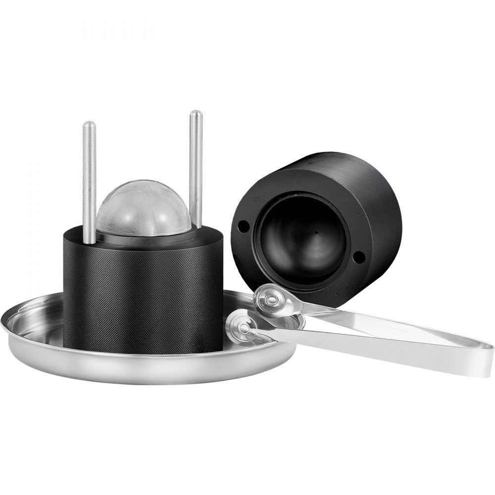VEVOR Ice Ball Press, 2.4\" Ice Ball Maker, Aircraft Al Alloy Ice Ball Press Kit for 60mm Ice Sphere, Ice Press with Tong and Drip Tray, for Whiskey, Cocktail, Bourbon, Scot on Party & Holiday, Black 