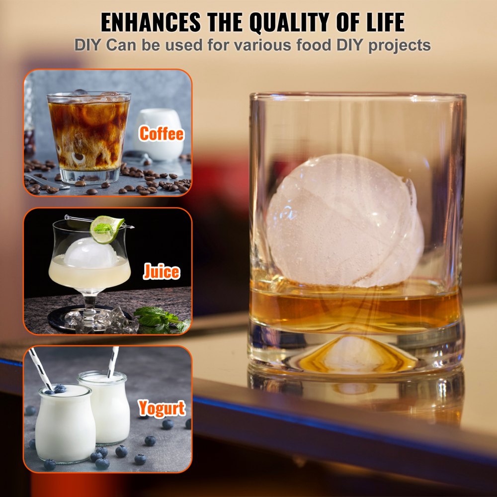 VEVOR Ice Ball Press, 2.4\" Ice Ball Maker, Aircraft Al Alloy Ice Ball Press Kit for 60mm Ice Sphere, Ice Press with Tong and Drip Tray, for Whiskey, Cocktail, Bourbon, Scot on Party & Holiday, Red 