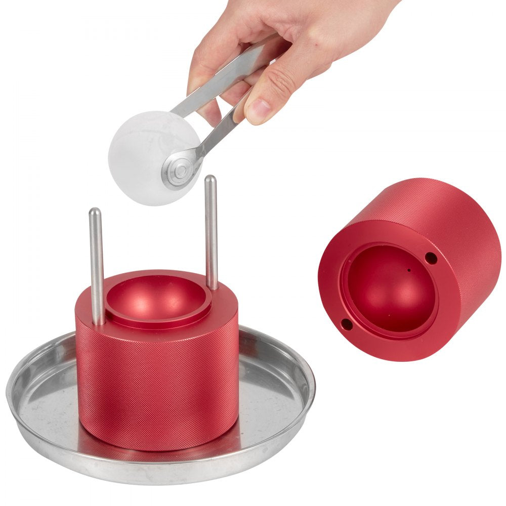 VEVOR Ice Ball Press, 2.4\" Ice Ball Maker, Aircraft Al Alloy Ice Ball Press Kit for 60mm Ice Sphere, Ice Press with Tong and Drip Tray, for Whiskey, Cocktail, Bourbon, Scot on Party & Holiday, Red 
