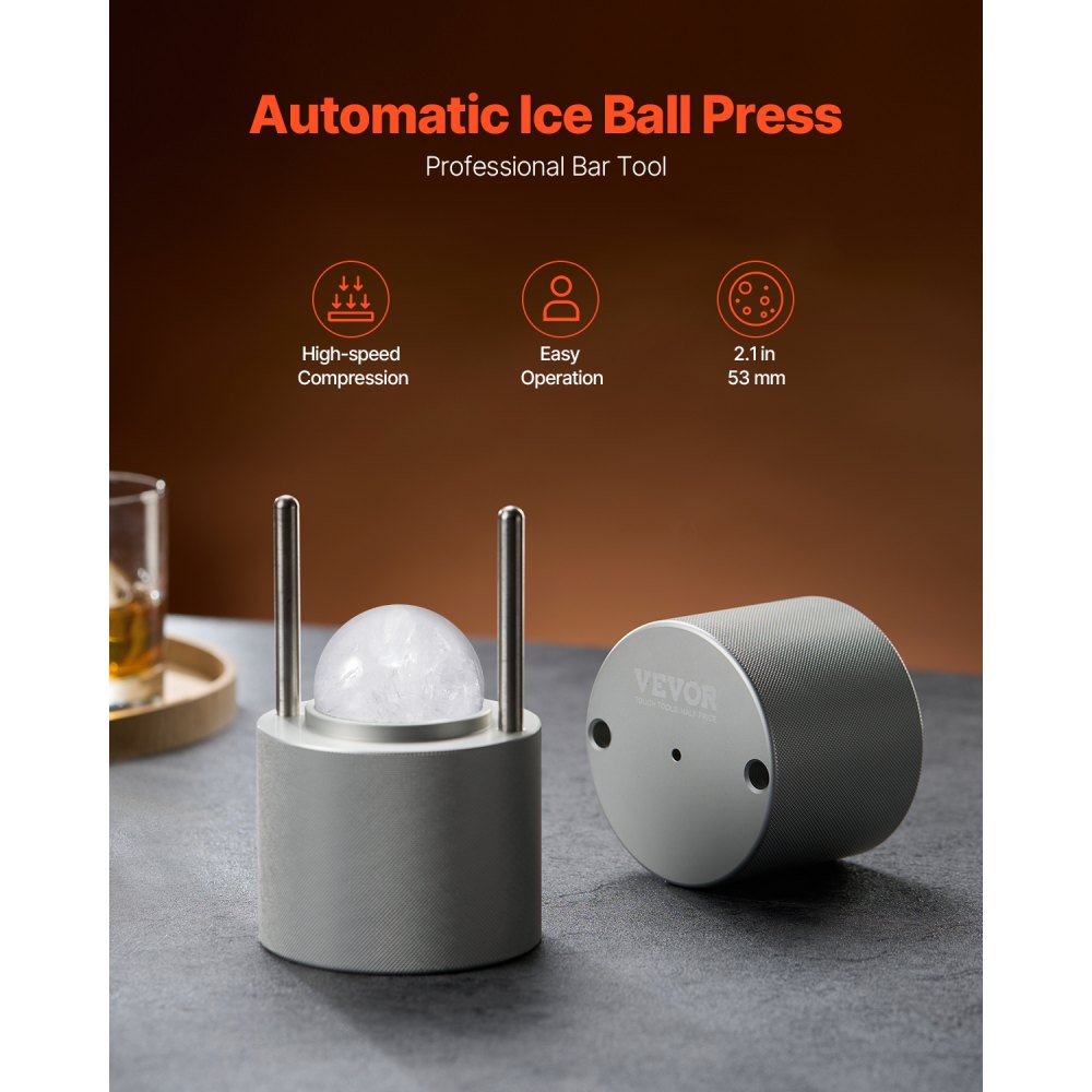 VEVOR Ice Ball Press Ice Ball Maker 2.1"/53mm Ice Press Kit for Whiskey Silver 