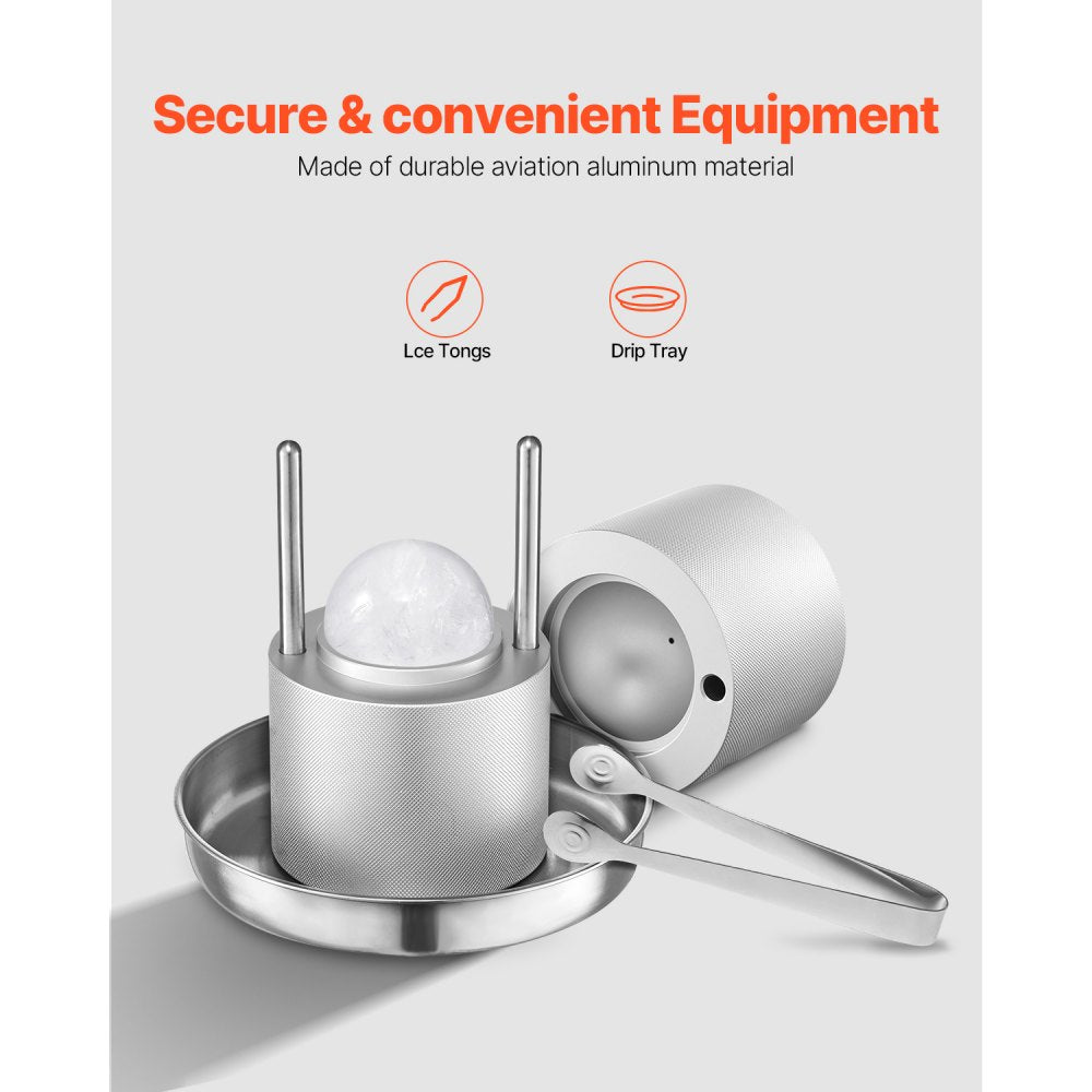 VEVOR Ice Ball Press Ice Ball Maker 2.1"/53mm Ice Press Kit for Whiskey Silver 