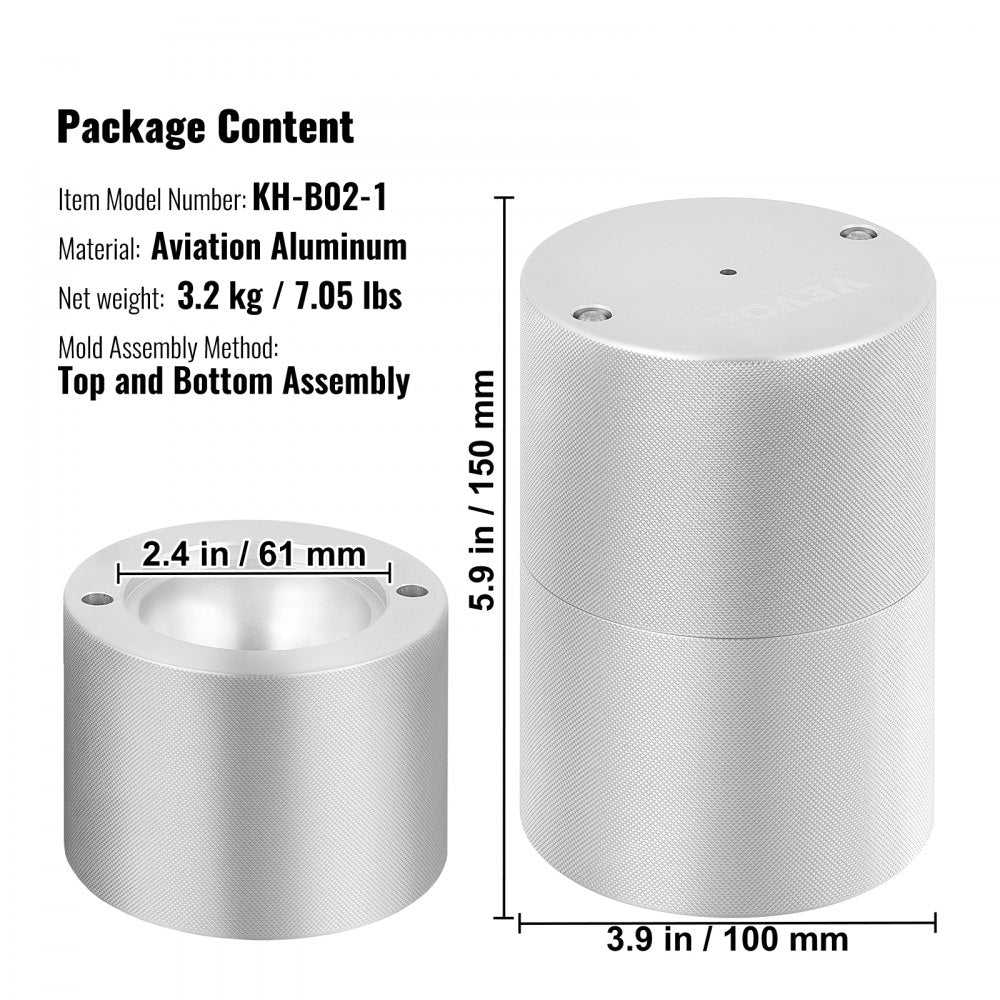 VEVOR Ice Ball Press Kit, Aircraft Al Alloy Ice Press with Ice Block Mold, Large Mat, Tong, Drip Tray, One Glass, Round Ice Ball Maker 2.4"/60 mm Ice Sphere, for Whiskey, Cocktail on Party & Holiday 