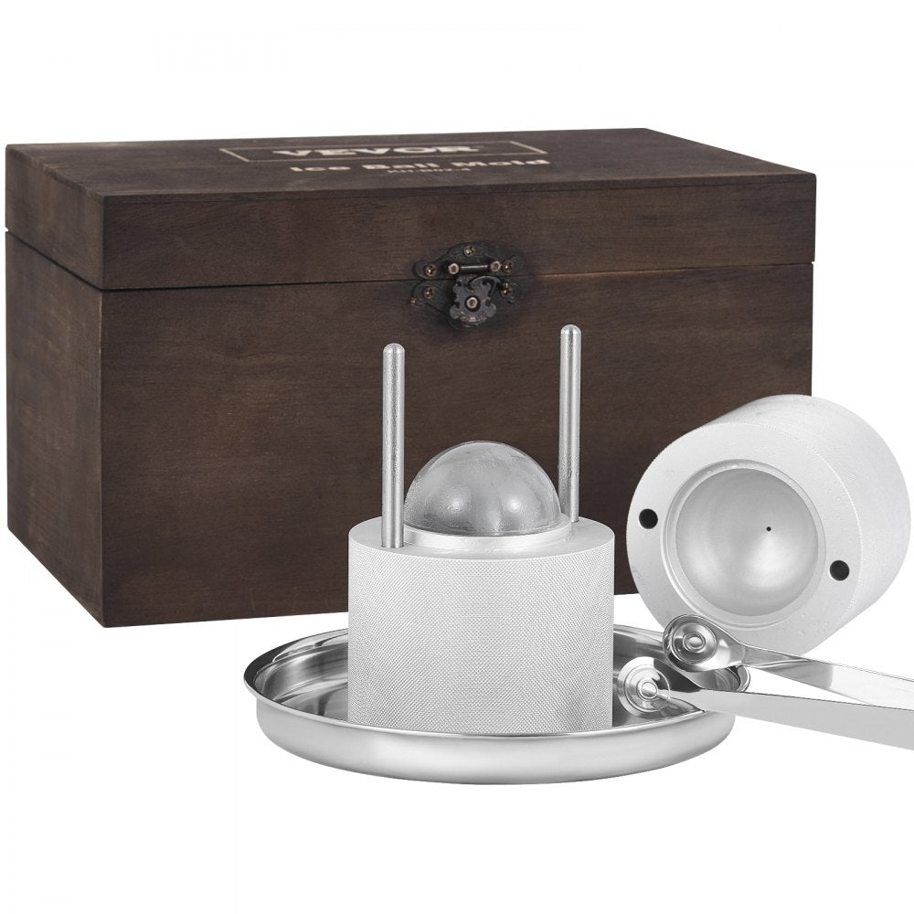 VEVOR Ice Ball Press Kit, Aircraft Al Alloy Ice Press with Ice Block Mold, Large Mat, Tong, Drip Tray, One Glass, Round Ice Ball Maker 2.4"/60 mm Ice Sphere, for Whiskey, Cocktail on Party & Holiday 