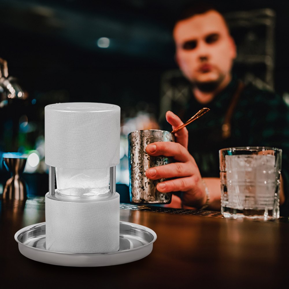 VEVOR Ice Ball Press, 2.4\" Ice Ball Maker, Aircraft Al Alloy Ice Ball Press Kit for 60mm Ice Sphere, Ice Press with Tong and Drip Tray, for Whiskey, Cocktail, Bourbon, Scot on Party & Holiday, Silver 