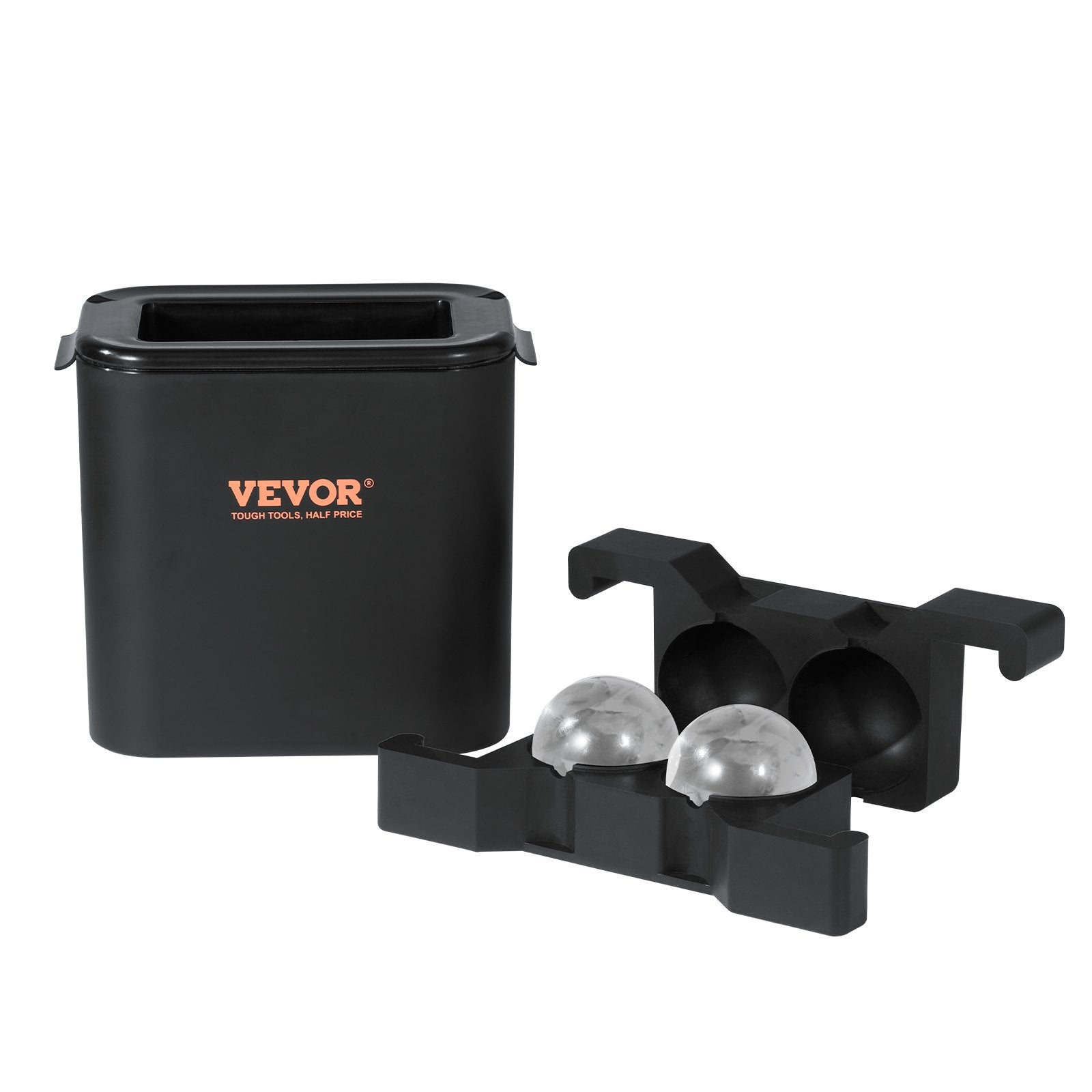 VEVOR Ice Ball Maker, Crystal Clear Ice Ball Maker 2.36inch Ice Sphere Maker with Storage Bag and Ice Clamp, Round Clear Ice Cube 2-Cavity Ice Press Maker for Whiskey Scotch Cocktail Brandy 