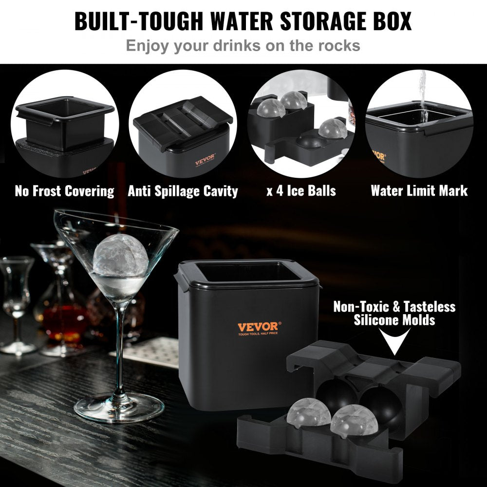 VEVOR Ice Ball Maker, Crystal Clear Ice Ball Maker 2.36inch Ice Sphere with Storage Bag and Ice Clamp, Round Clear Ice Cube 4-Cavity Ice Press Maker Whiskey Scotch Cocktail Brandy Bourbon 