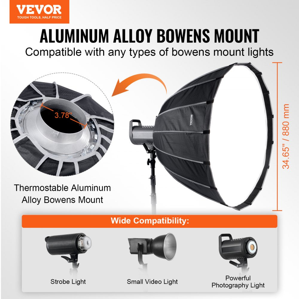 VEVOR Parabolic Softbox 33 in Quick Release & Quick Fold & Portable 