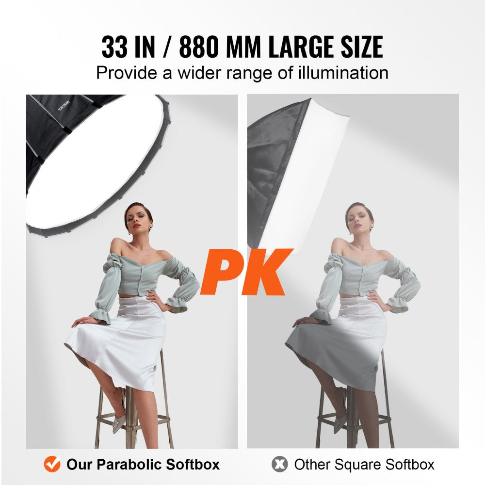 VEVOR Parabolic Softbox 33 in Quick Release & Quick Fold & Portable 