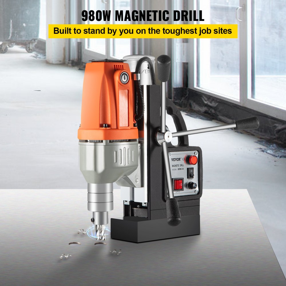VEVOR Magnetic Drill Magnetic Drilling Machine 980W, Metal Drill Press High Power  680 rpm, Multi-Function Metal Drill Press 35MM Core Drilling Machine for Drilling And Tapping 