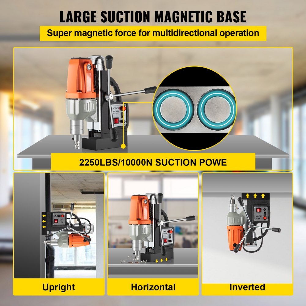 VEVOR Magnetic Drill Magnetic Drilling Machine 980W, Metal Drill Press High Power  680 rpm, Multi-Function Metal Drill Press 35MM Core Drilling Machine for Drilling And Tapping 