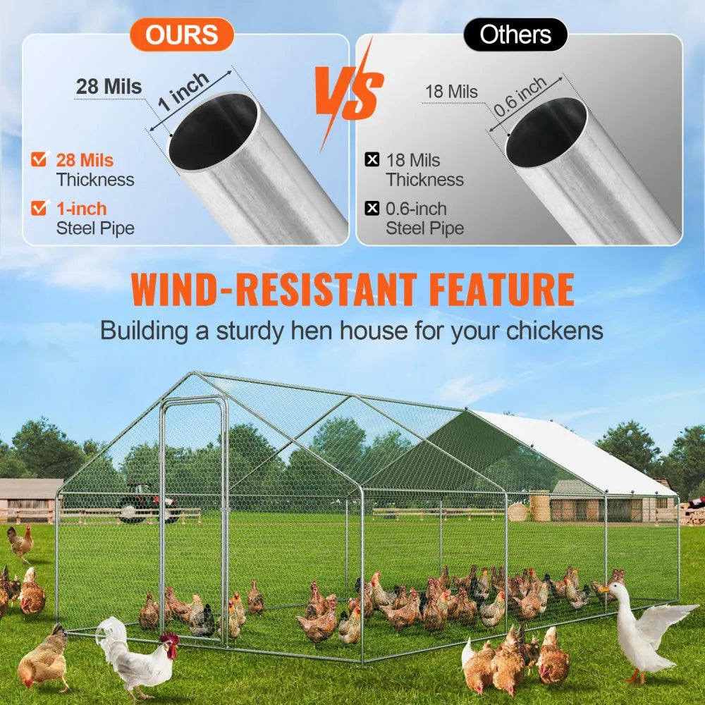 VEVOR Large Metal Chicken Coop, 9.8x19.3x6.5 ft Walk-in Chicken Runs for Yard with Cover, Spire Roof Hen House with Security Lock for Outdoor and Backyard, Farm, Duck Rabbit Cage Poultry Pen