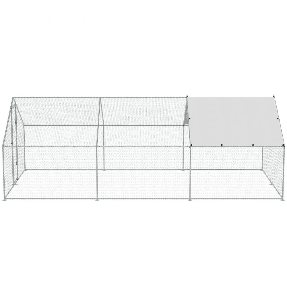 VEVOR Large Metal Chicken Coop, 9.8x19.3x6.5 ft Walk-in Chicken Runs for Yard with Cover, Spire Roof Hen House with Security Lock for Outdoor and Backyard, Farm, Duck Rabbit Cage Poultry Pen