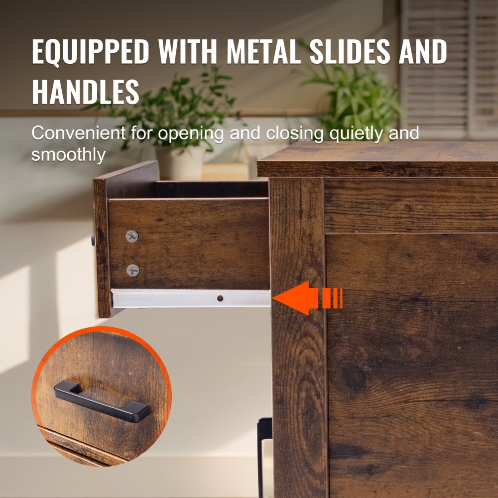 VEVOR Farmhouse End Table Night Stand with USB Ports & Outlets 3 Tiers Storage 