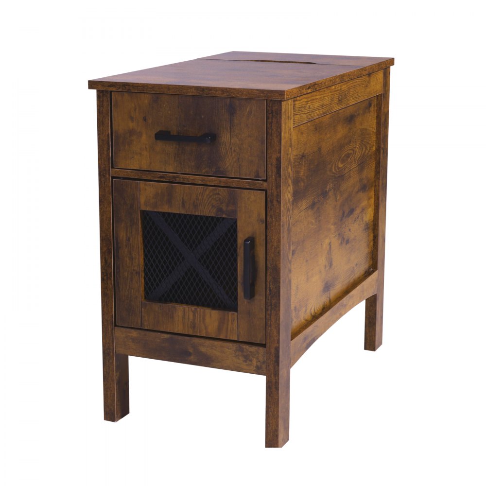 VEVOR Farmhouse End Table Night Stand with USB Ports & Outlets 3 Tiers Storage 