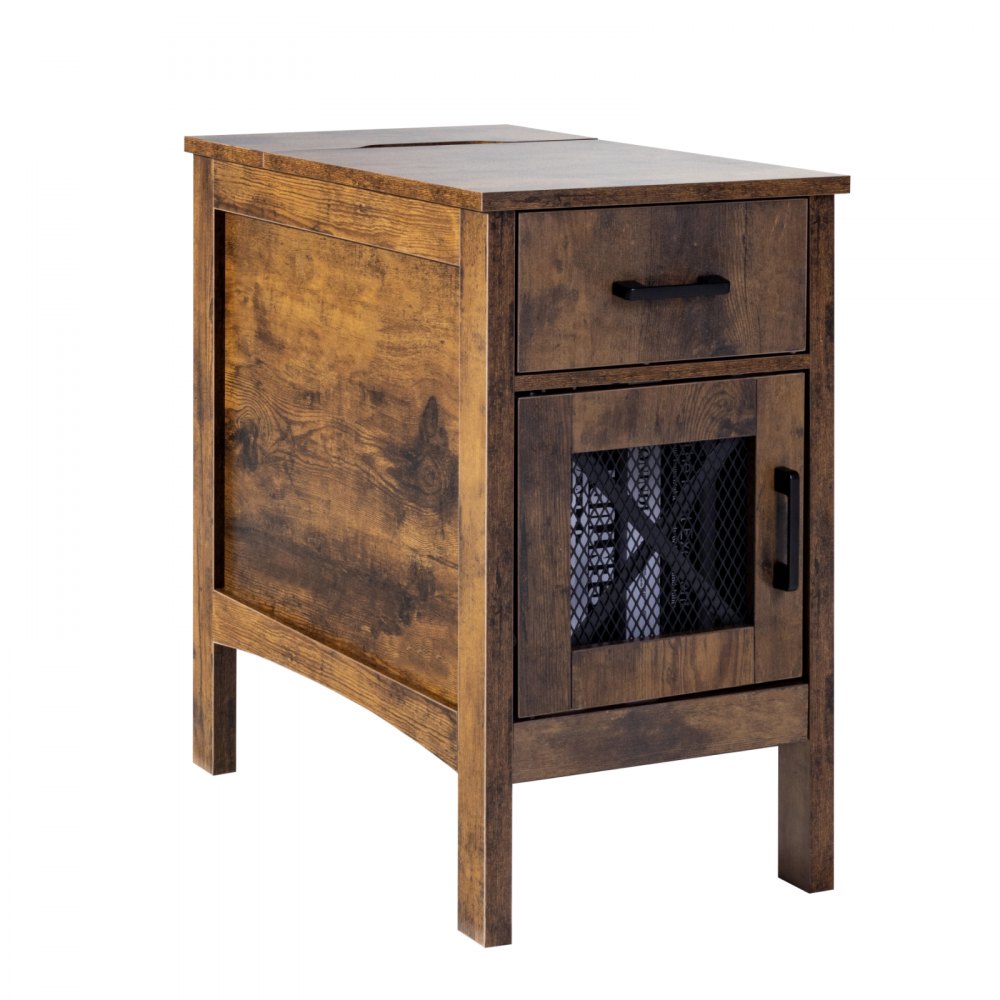 VEVOR Farmhouse End Table Night Stand with USB Ports & Outlets 3 Tiers Storage 