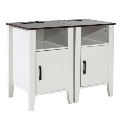VEVOR Farmhouse End Table Night Stand with USB Outlets LED Light Set of 2 White 