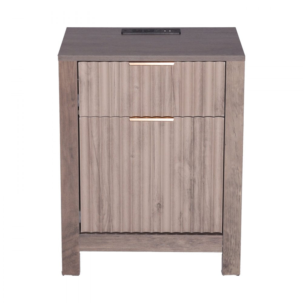 VEVOR Farmhouse End Table Square Night Stand with USB & Outlets Set of 2 Gray 