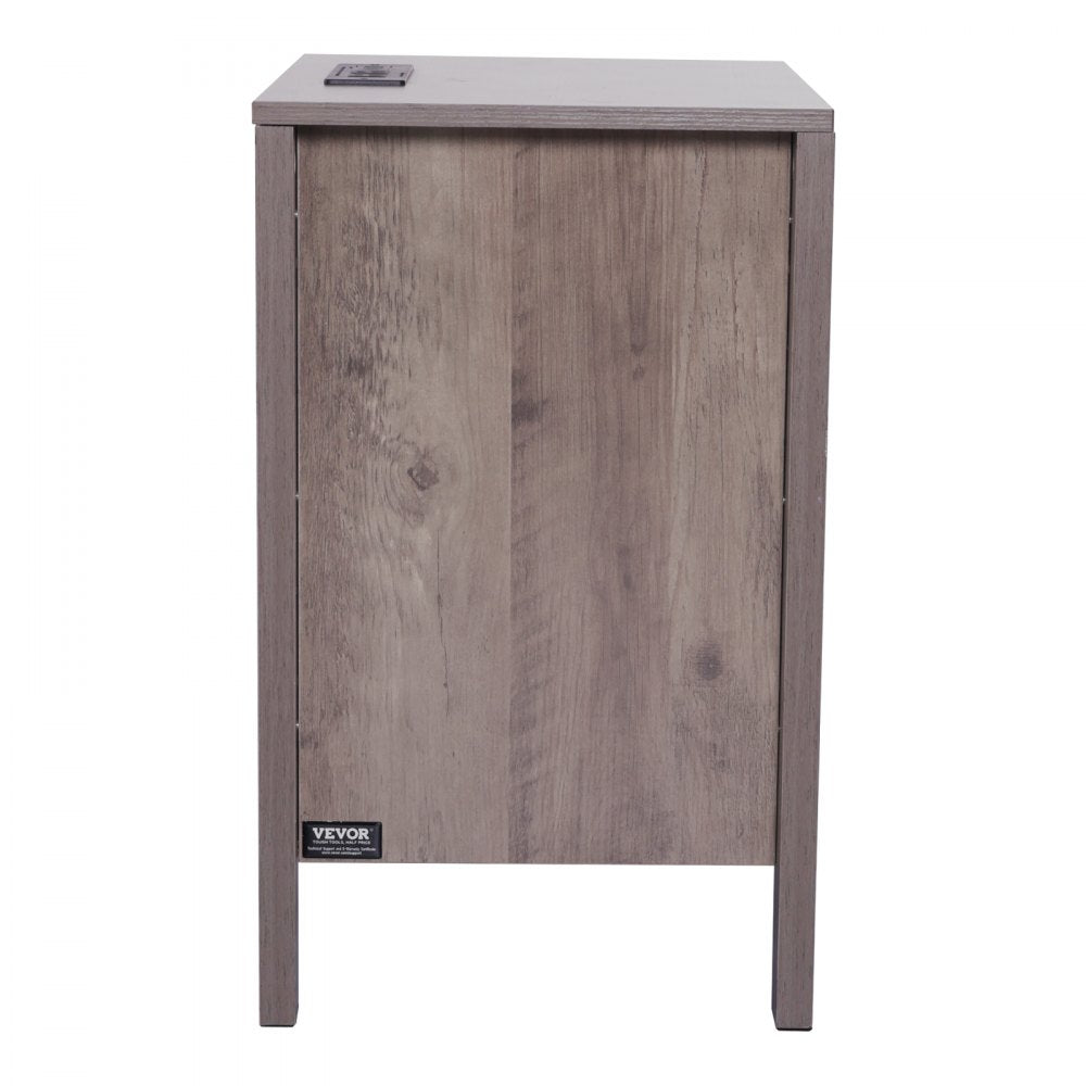 VEVOR Farmhouse End Table Square Night Stand with USB & Outlets Set of 2 Gray 