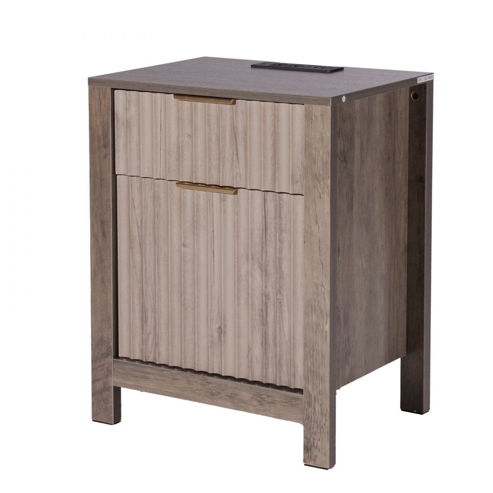 VEVOR Farmhouse End Table Square Night Stand with USB & Outlets Set of 2 Gray 