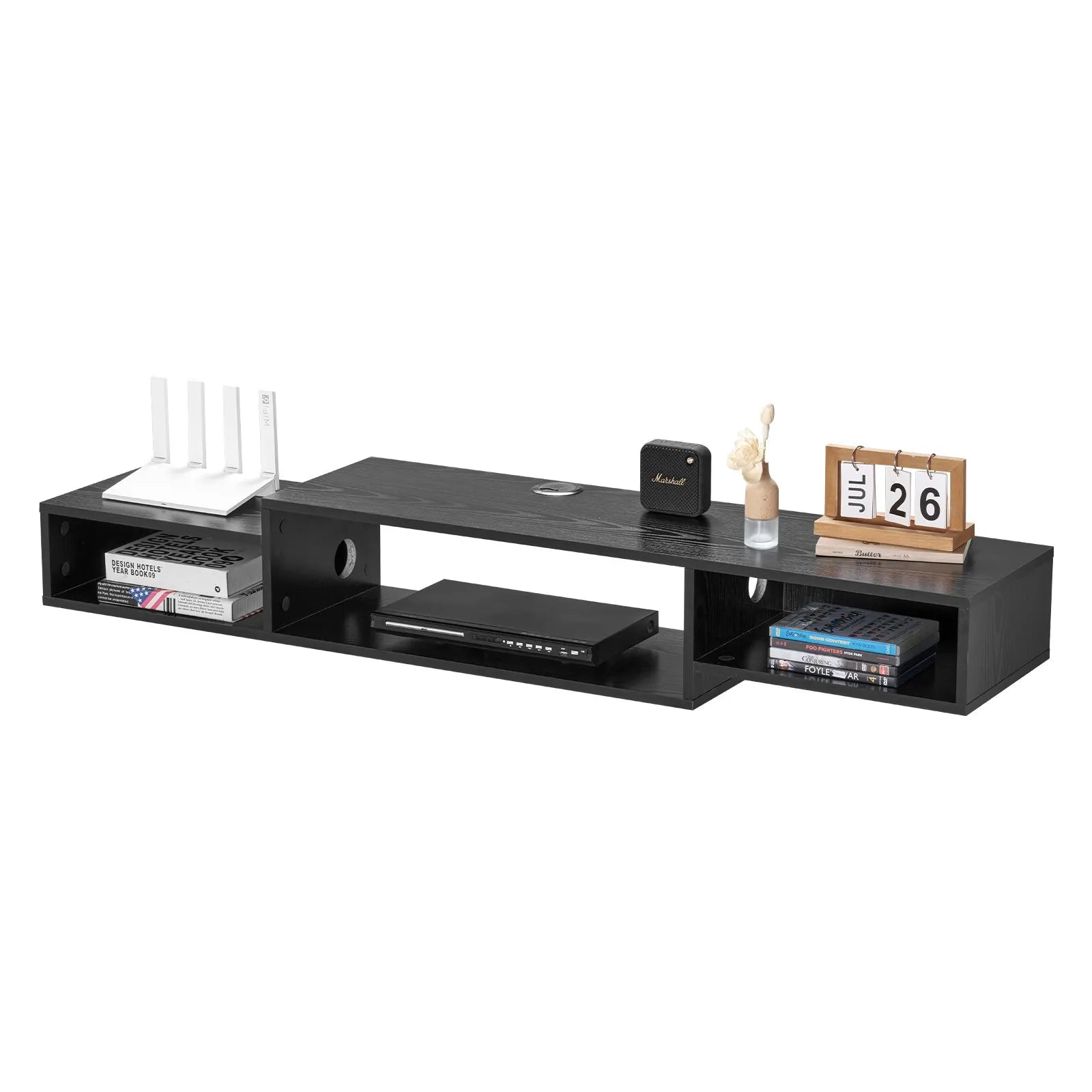 VEVOR Floating TV Stand 59" Entertainment Center Power Outlet & Cable Hole Black