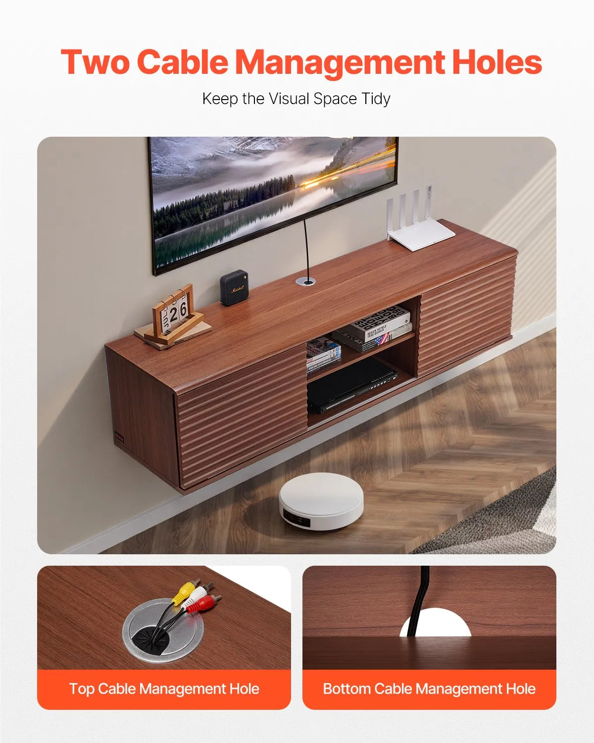 VEVOR Floating TV Stand 60" Entertainment Center Adjustable Shelf & Sliding Door