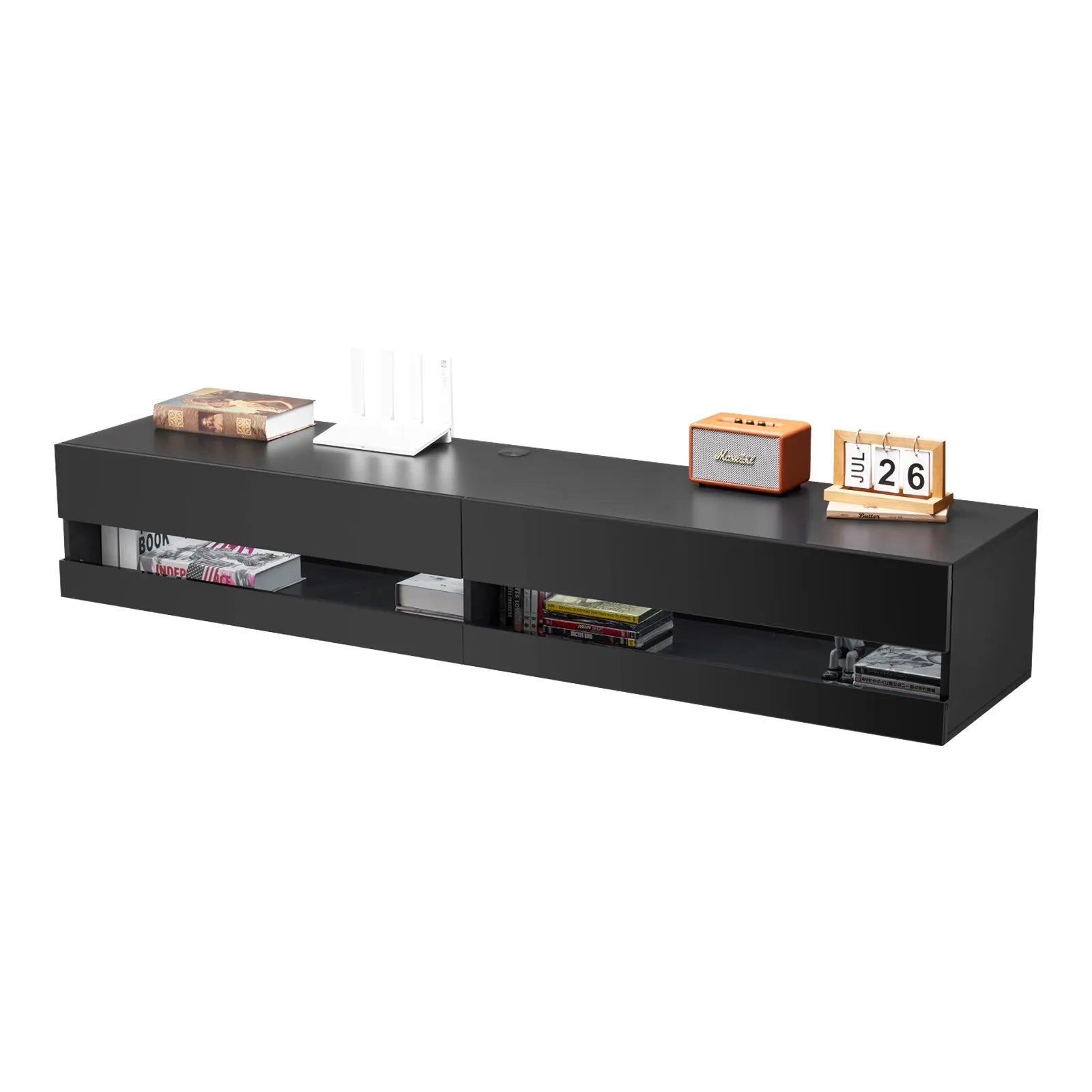 VEVOR Floating TV Stand 71" Entertainment Center Power Outlet & LED Light Black