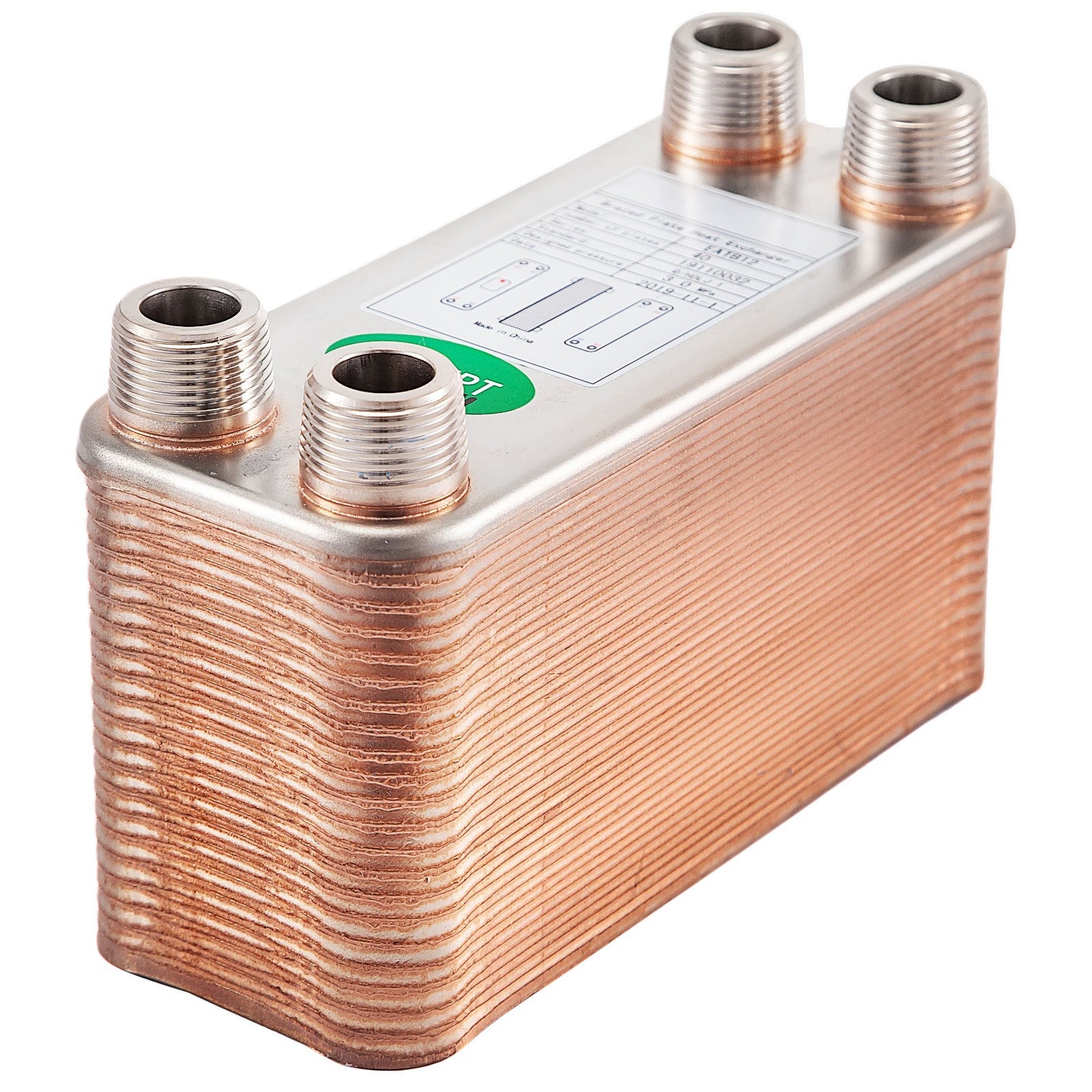 VEVOR Heat Exchanger 3"x7.5" 40 Plates Brazed Plate Heat Exchanger 316L 3/4" MPT Heat Exchanger B3-12A Beer Wort Chiller for Hydronic Heating 