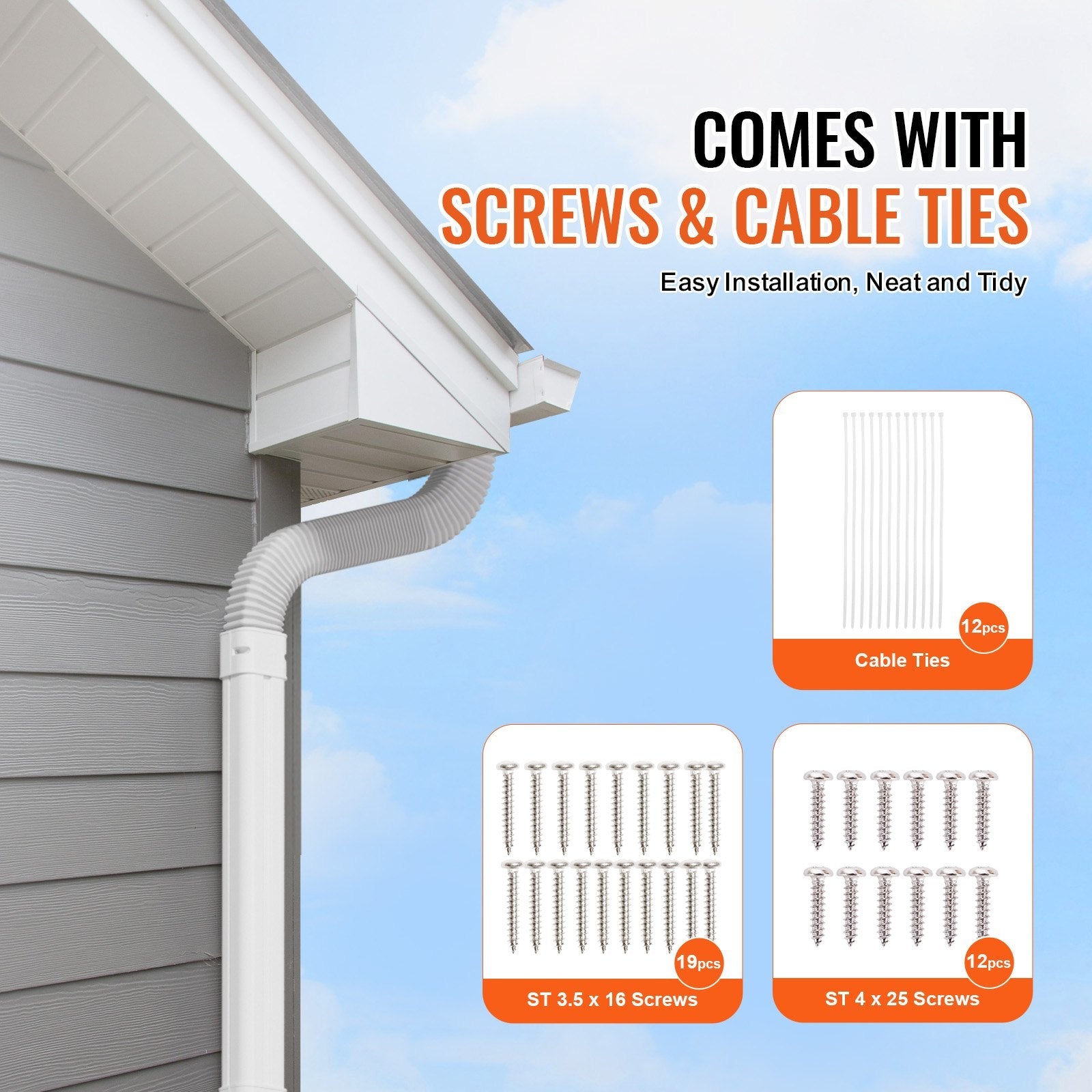 VEVOR Mini Split Line Set Cover 3-inch W 10Ft L, PVC Decorative Pipe Line Cover For Air Conditioner with 5 Straight Ducts & Full Components Easy to Install, Paintable for Heat Pumps, White 