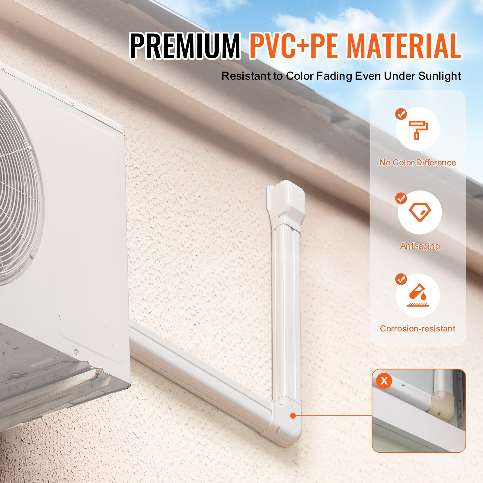 VEVOR Mini Split Line Set Cover 3-inch W 10Ft L, PVC Decorative Pipe Line Cover For Air Conditioner with 5 Straight Ducts & Full Components Easy to Install, Paintable for Heat Pumps, White 