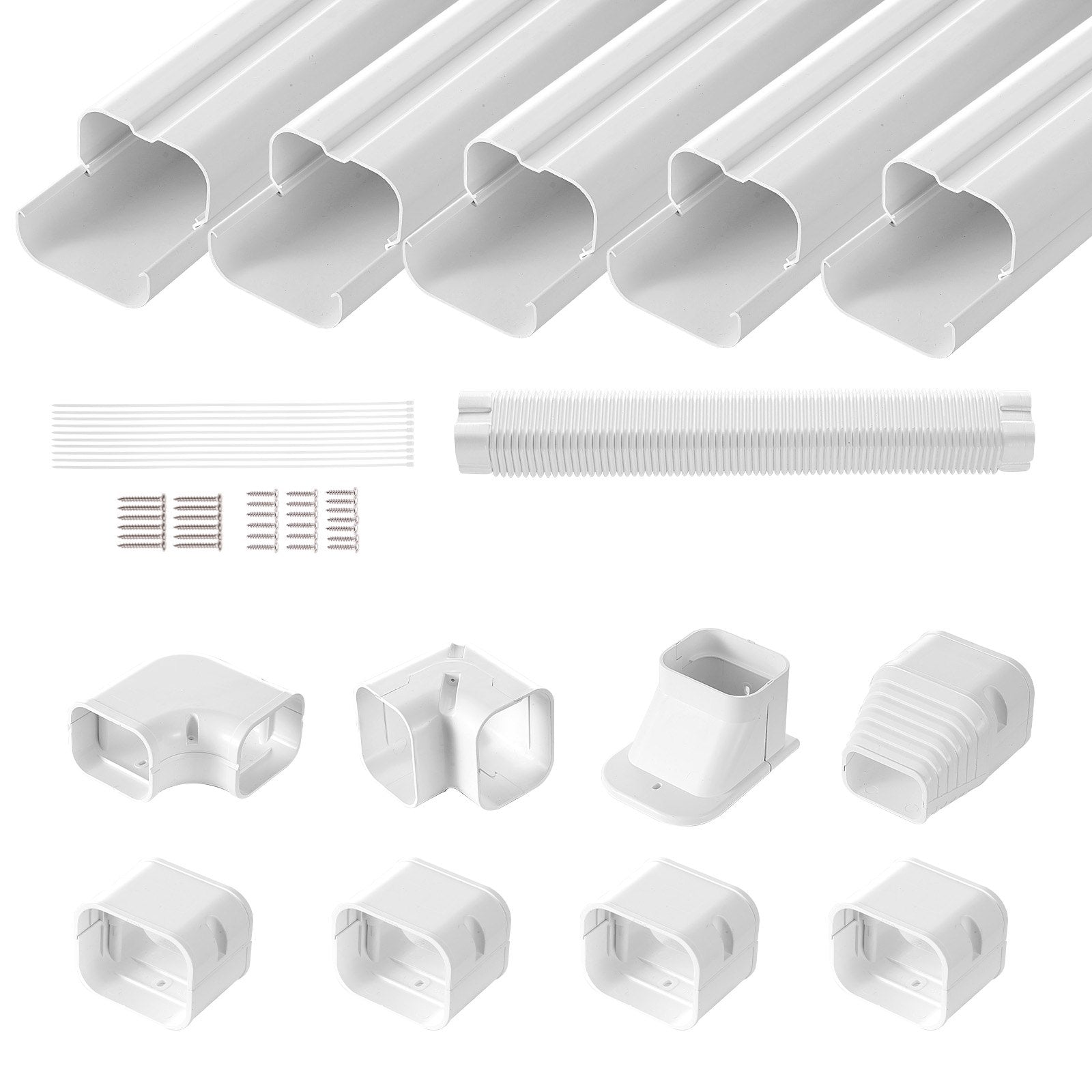 VEVOR Mini Split Line Set Cover 3-inch W 10Ft L, PVC Decorative Pipe Line Cover For Air Conditioner with 5 Straight Ducts & Full Components Easy to Install, Paintable for Heat Pumps, White 