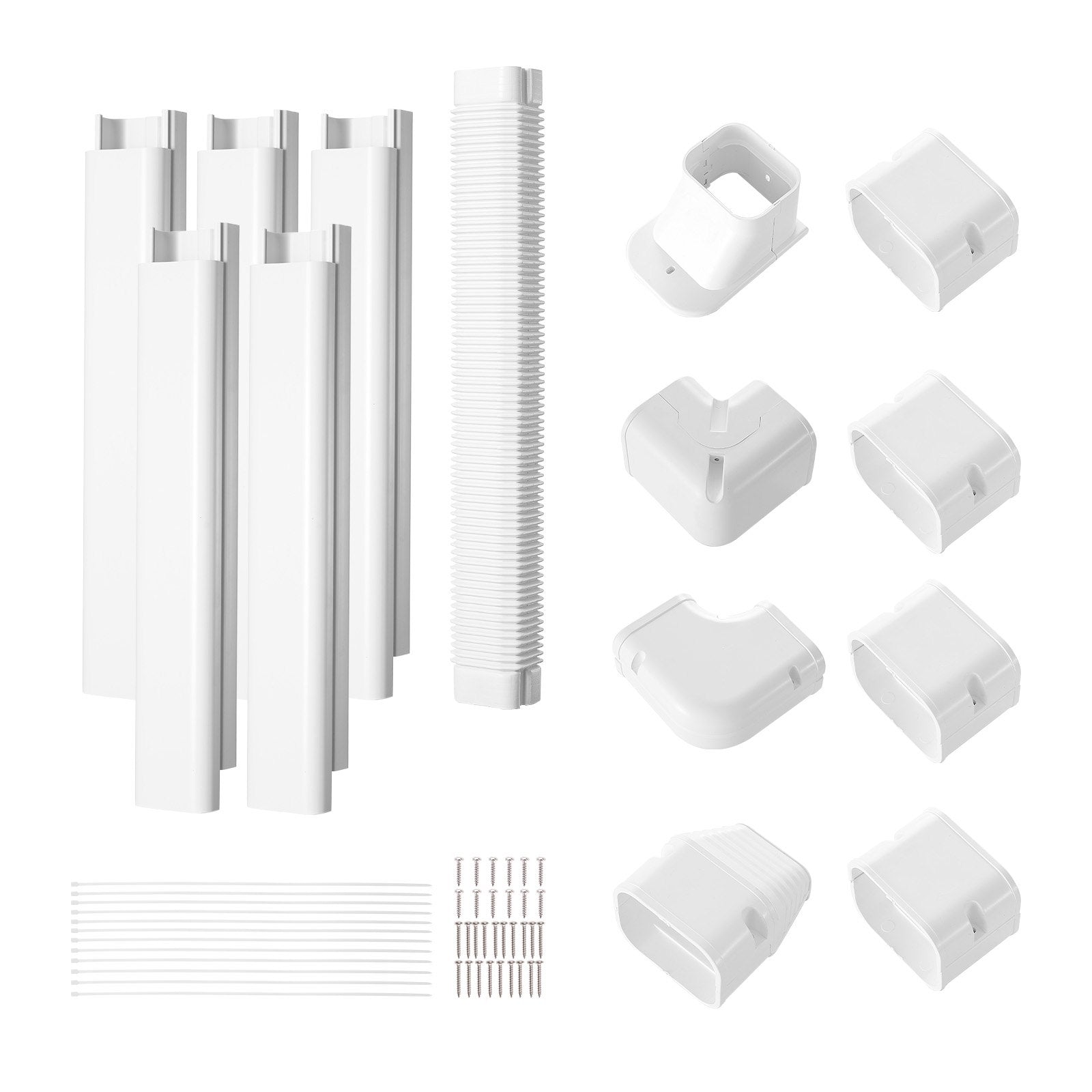 VEVOR Mini Split Line Set Cover 3-inch W 10Ft L, PVC Decorative Pipe Line Cover For Air Conditioner with 5 Straight Ducts & Full Components Easy to Install, Paintable for Heat Pumps, White 