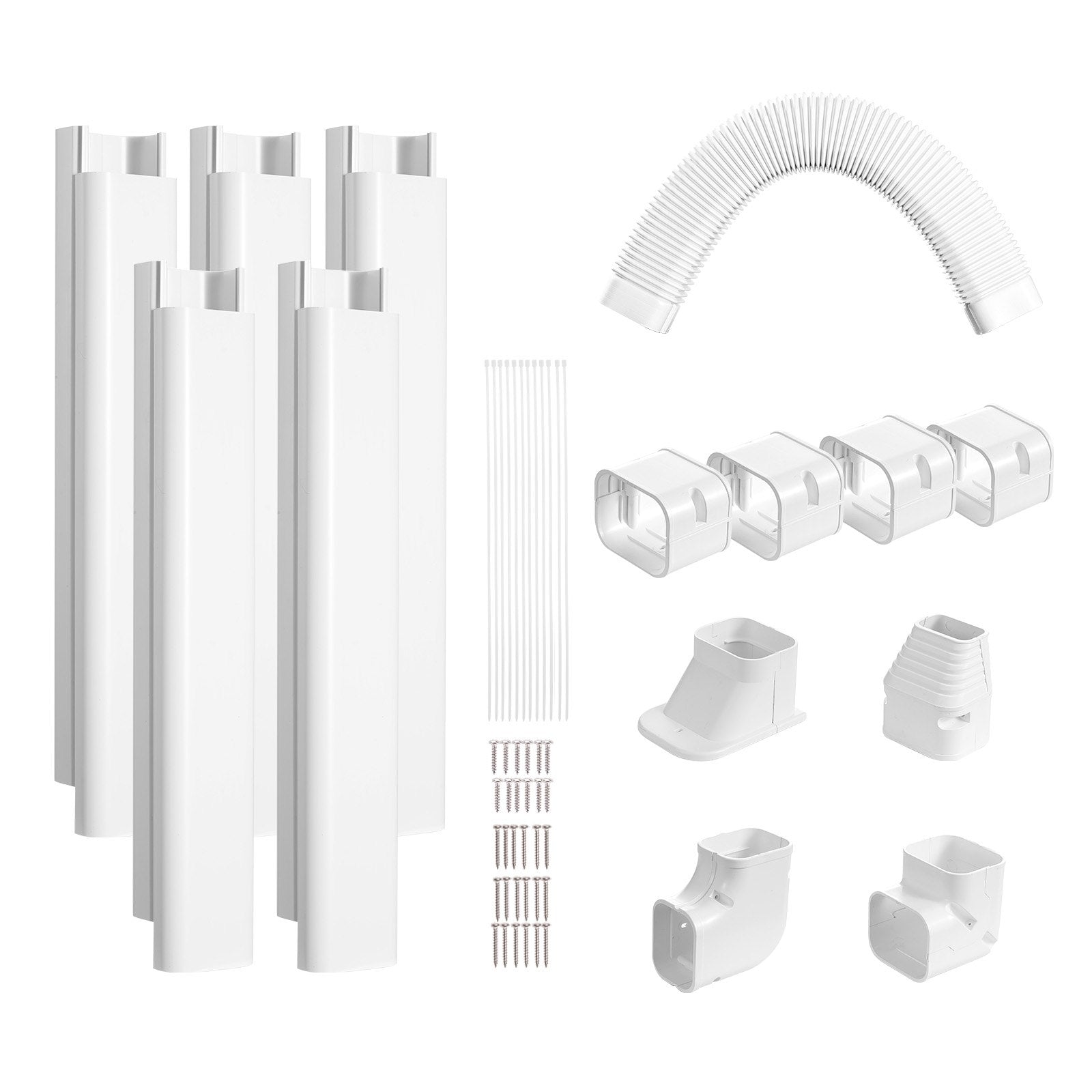 VEVOR Mini Split Line Set Cover 3-inch W 10Ft L, PVC Decorative Pipe Line Cover For Air Conditioner with 5 Straight Ducts & Full Components Easy to Install, Paintable for Heat Pumps, White 