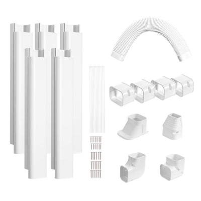 VEVOR Mini Split Line Set Cover 3-inch W 10Ft L, PVC Decorative Pipe Line Cover For Air Conditioner with 5 Straight Ducts & Full Components Easy to Install, Paintable for Heat Pumps, White 