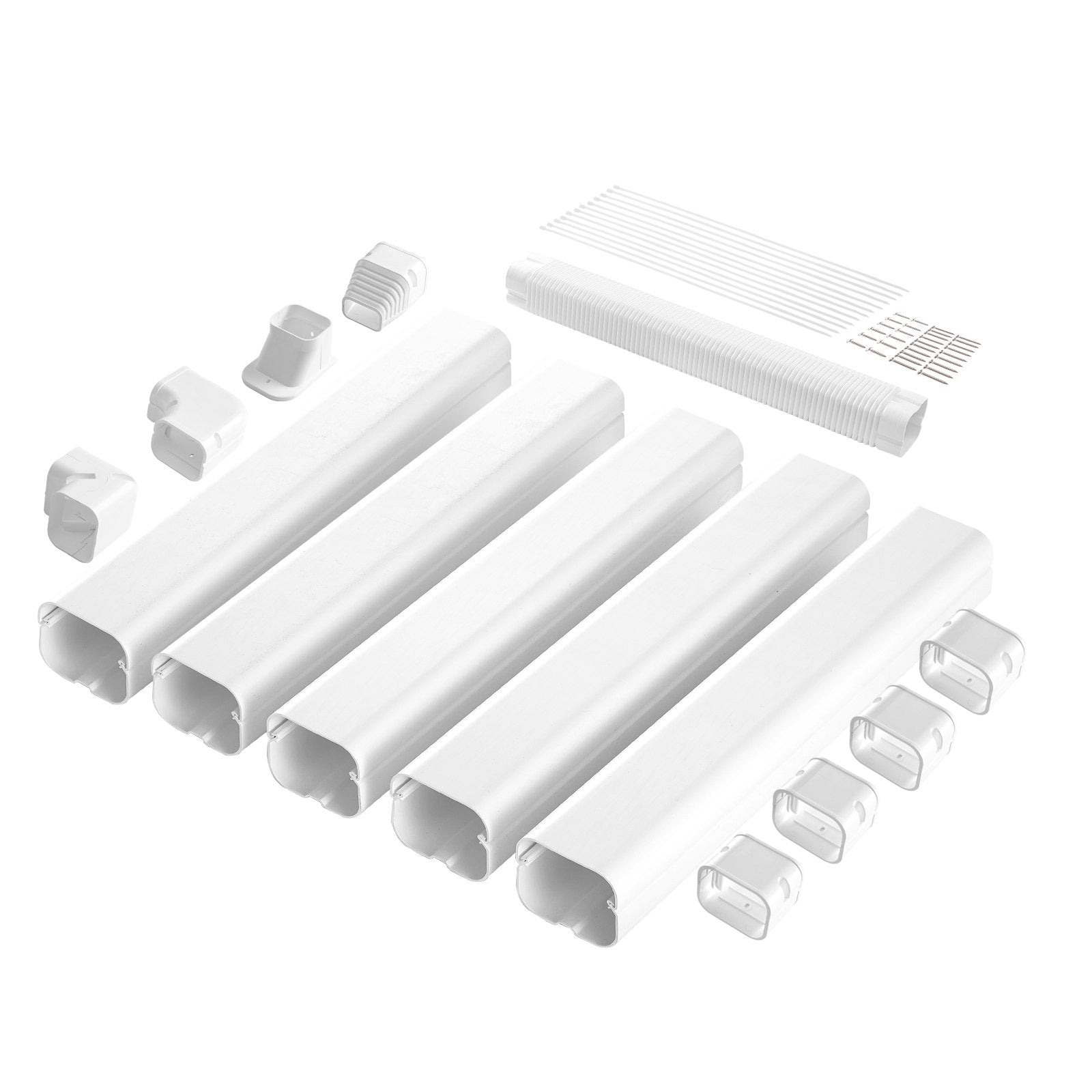 VEVOR Mini Split Line Set Cover 3-inch W 10Ft L, PVC Decorative Pipe Line Cover For Air Conditioner with 5 Straight Ducts & Full Components Easy to Install, Paintable for Heat Pumps, White 