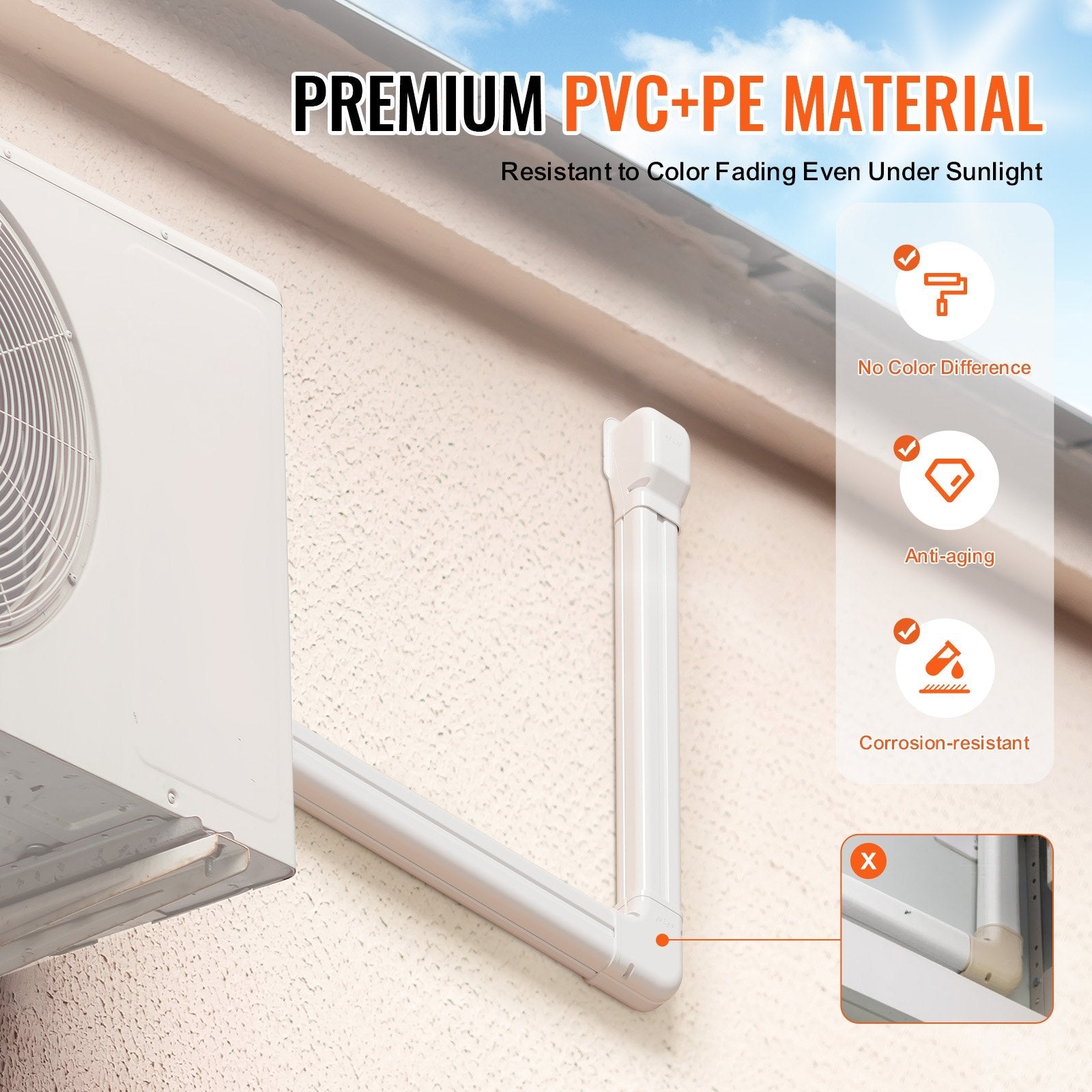 VEVOR Mini Split Line Set Cover 3-inch W 15.8Ft L, PVC Decorative Pipe Line Cover For Air Conditioner with 4 Straight Ducts & Full Components Easy to Install, Paintable for Heat Pumps, White 