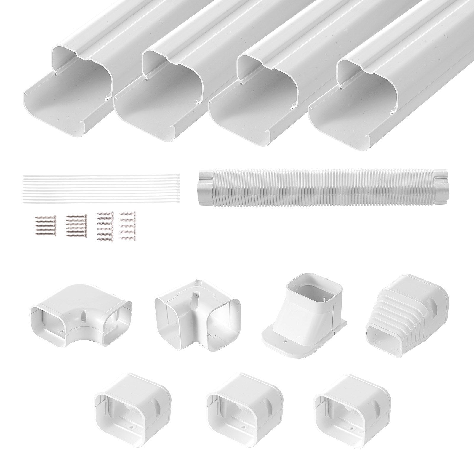 VEVOR Mini Split Line Set Cover 3-inch W 15.8Ft L, PVC Decorative Pipe Line Cover For Air Conditioner with 4 Straight Ducts & Full Components Easy to Install, Paintable for Heat Pumps, White 