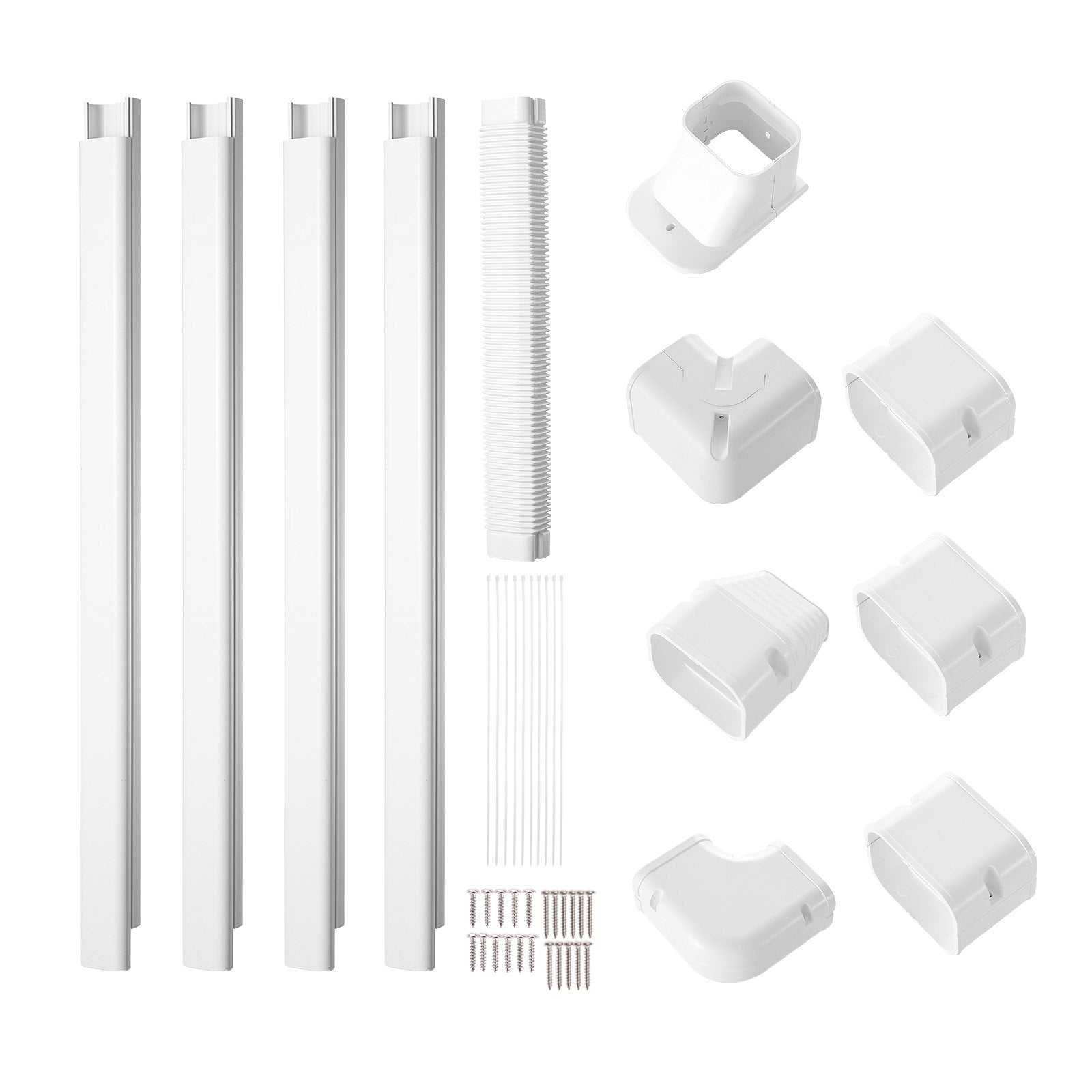 VEVOR Mini Split Line Set Cover 3-inch W 15.8Ft L, PVC Decorative Pipe Line Cover For Air Conditioner with 4 Straight Ducts & Full Components Easy to Install, Paintable for Heat Pumps, White 