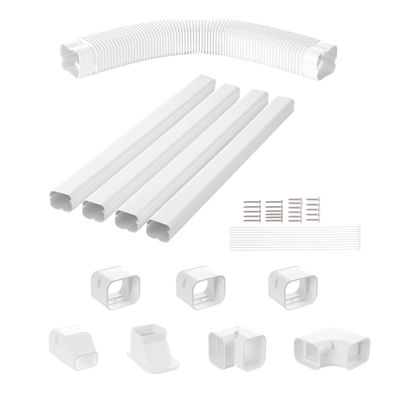 VEVOR Mini Split Line Set Cover 3-inch W 15.8Ft L, PVC Decorative Pipe Line Cover For Air Conditioner with 4 Straight Ducts & Full Components Easy to Install, Paintable for Heat Pumps, White 