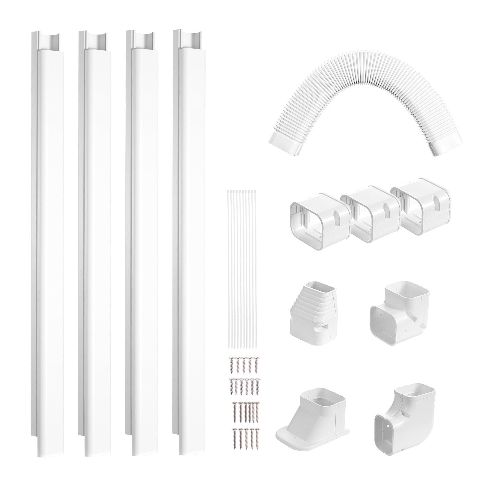 VEVOR Mini Split Line Set Cover 3-inch W 15.8Ft L, PVC Decorative Pipe Line Cover For Air Conditioner with 4 Straight Ducts & Full Components Easy to Install, Paintable for Heat Pumps, White 