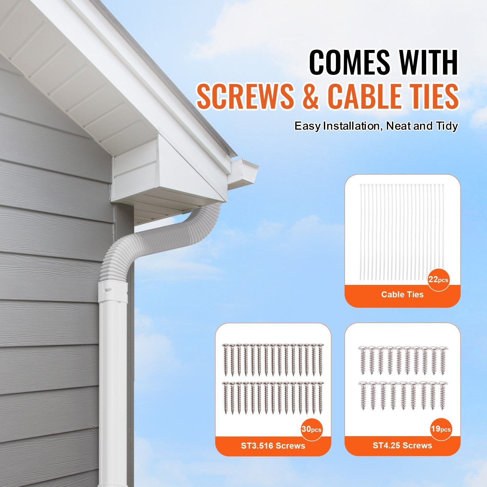 VEVOR Mini Split Line Set Cover 3-inch W 17.7Ft L, PVC Decorative Pipe Line Cover For Air Conditioner with 10 Straight Ducts & Full Components Easy to Install, Paintable for Heat Pumps, White 