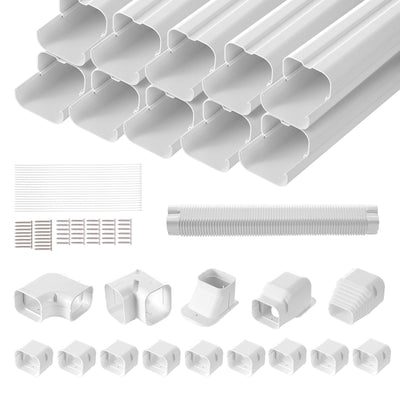 VEVOR Mini Split Line Set Cover 3-inch W 17.7Ft L, PVC Decorative Pipe Line Cover For Air Conditioner with 10 Straight Ducts & Full Components Easy to Install, Paintable for Heat Pumps, White 
